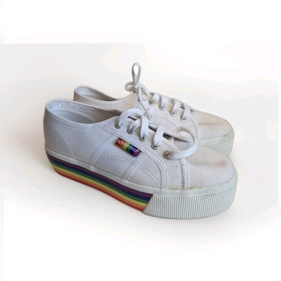 Superga Lace-Up Platform Sneaker  Rainbow Stripes U.S Women's Size EU 38 - Picture 1 of 8